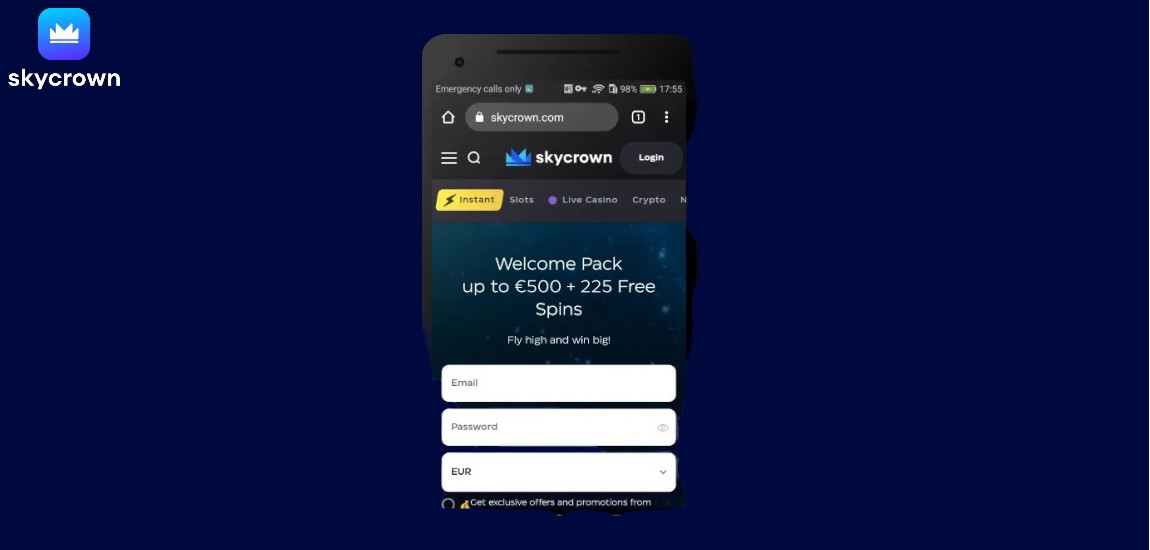 Registering for the Sky Crown app